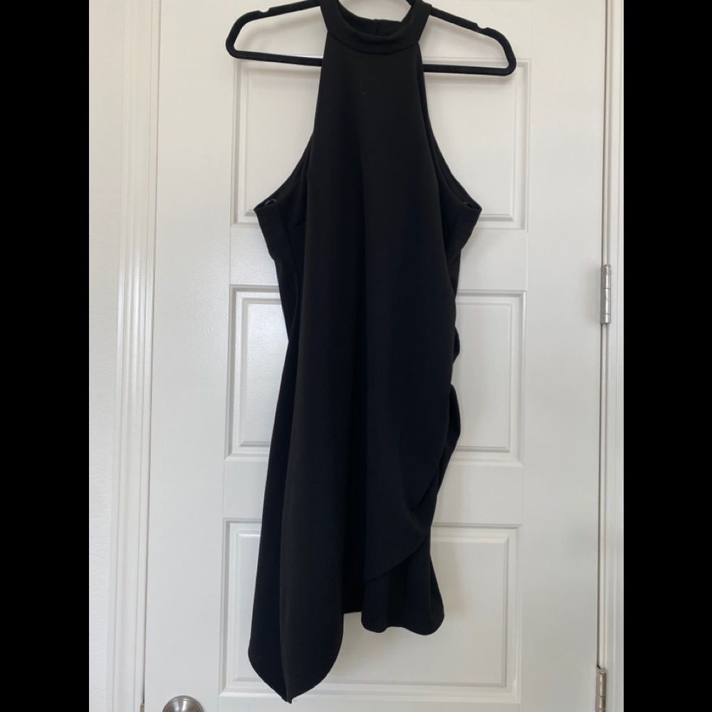 Asymmetric Hem High Neck Dress